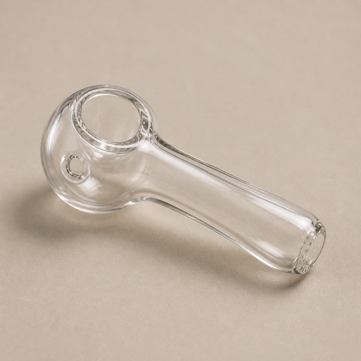 AI-generated illustrative preview of a generic clear glass handpipe